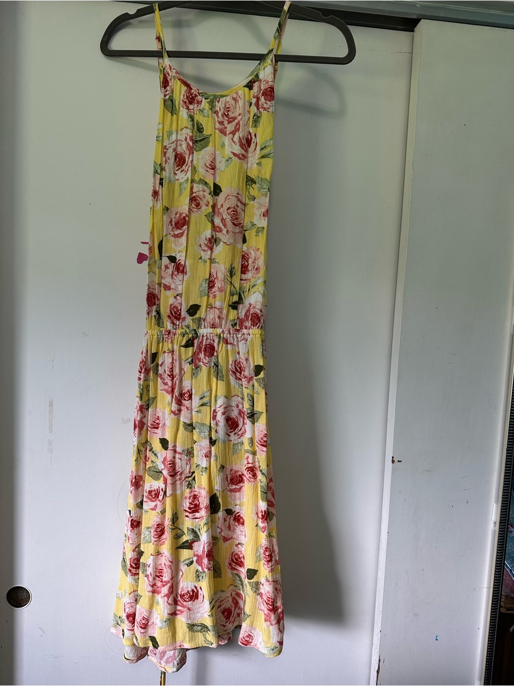 Forever 21 Yellow Floral Maxi Dress with Pink Rose Print